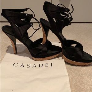Casadei black laceup high heel shoes 39.5